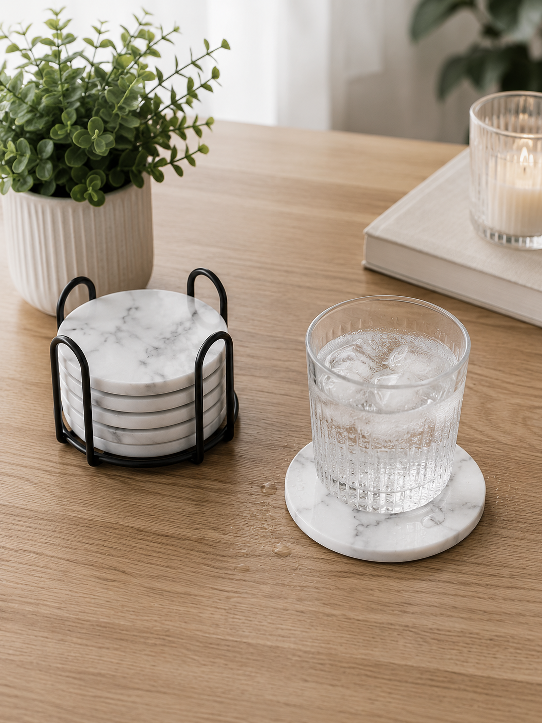 Premium Marble-Inspired Coaster Set (6 Coasters + Stand)