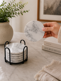 Premium Marble-Inspired Coaster Set (6 Coasters + Stand)