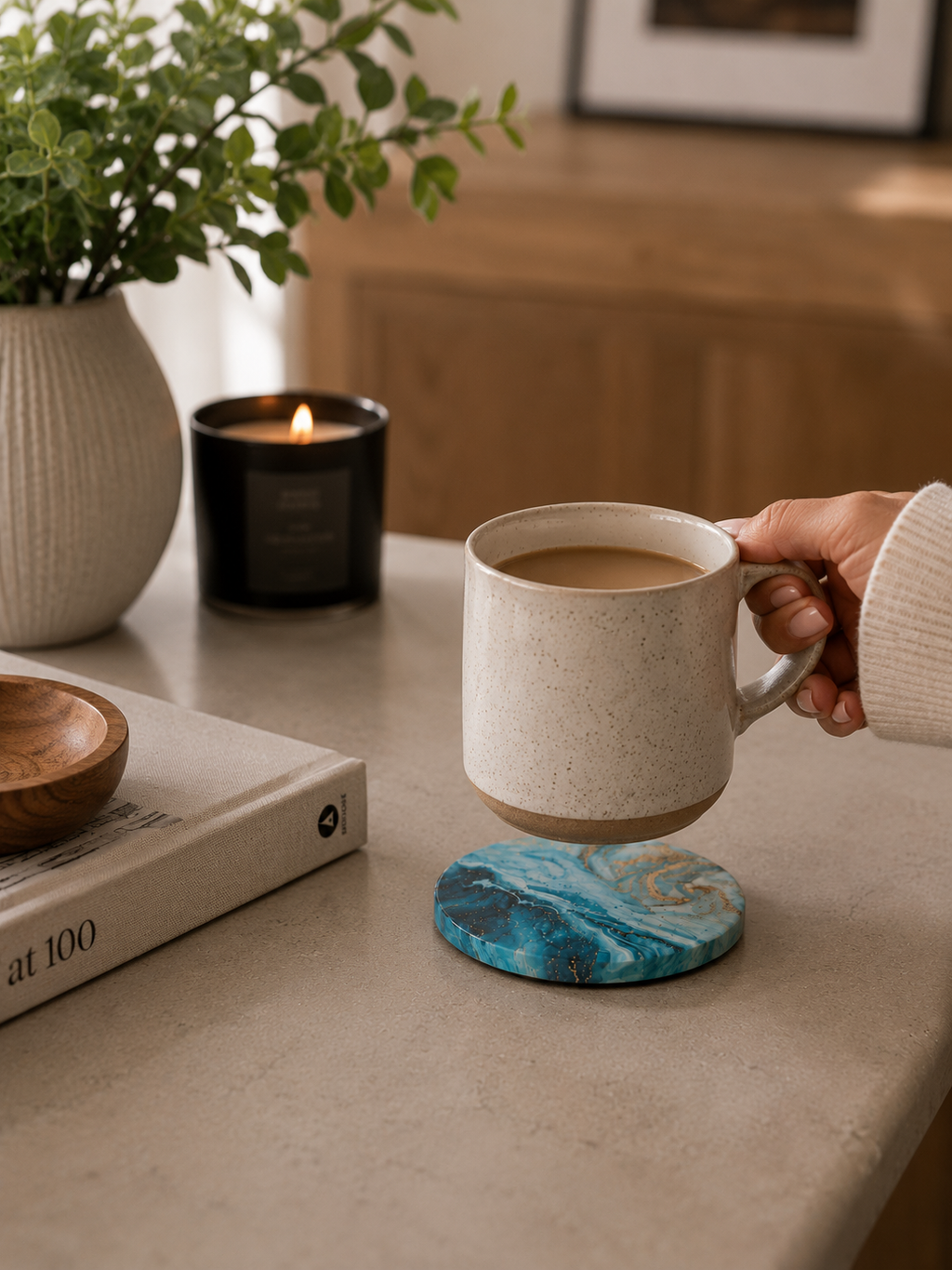 Premium Marble-Inspired Coaster Set (6 Coasters + Stand)